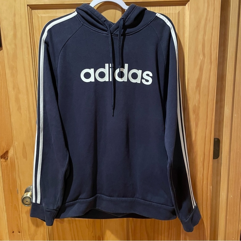 Adidas men’s 3 Stripes Essentials Hoodie Large Linear Logo Legend Ink Blue  used